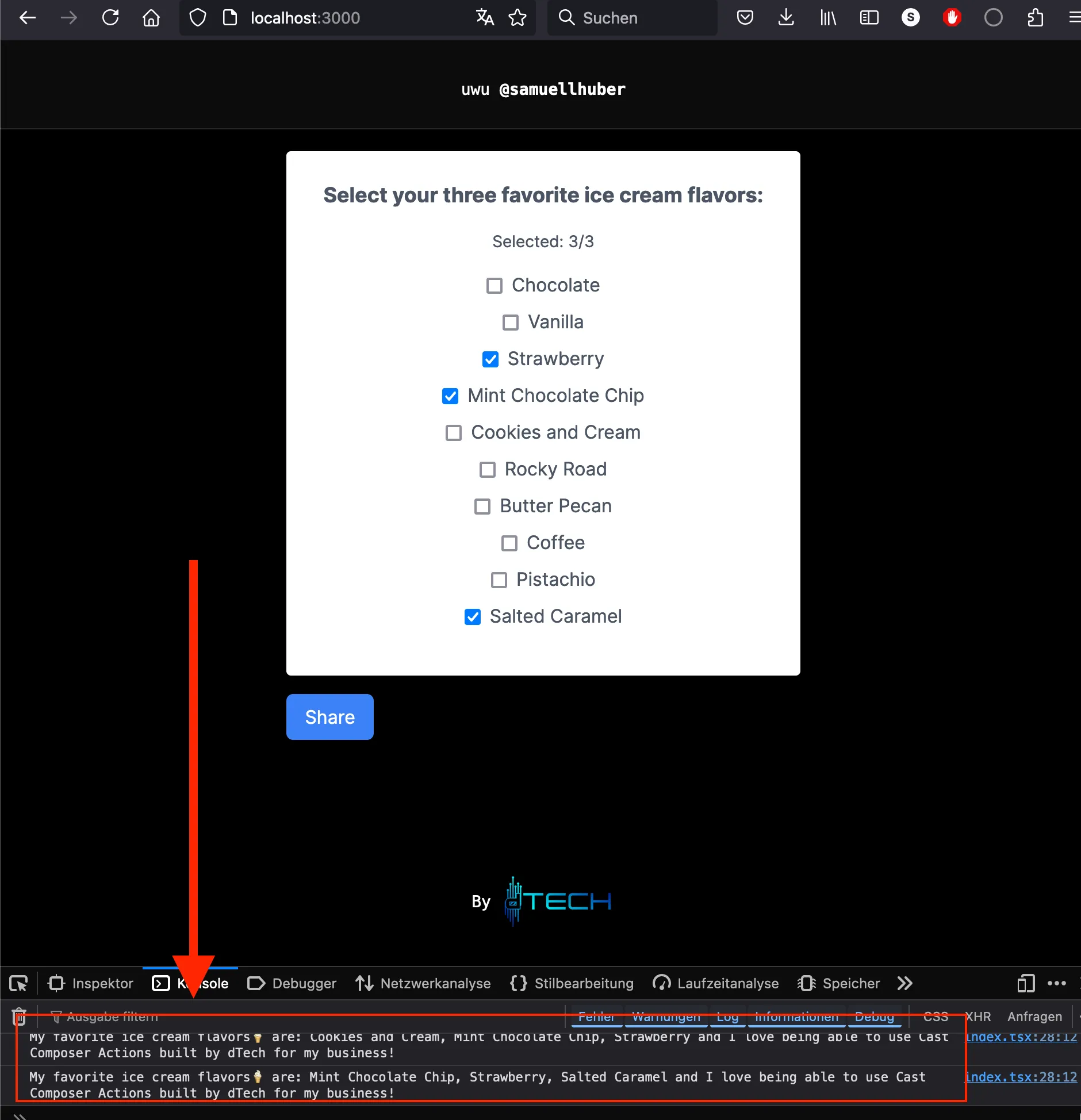 Working Form cast composer action